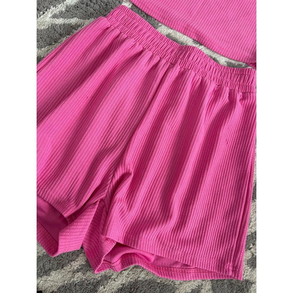 Hot Pink Ribbed Matching Lounge Set - Picture 2 of 6